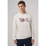 Erkek Ekru Trend Baskılı Bisiklet Yaka Sweatshirt