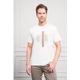 Erkek Ekru Trend Bisiklet Yaka Dinamik Fit Pamuk T-Shirt