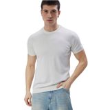 Erkek Ekru%100 Pamuk Bisiklet Yaka Kısa Kollu Triko Kazak TRIST-7106-2XL