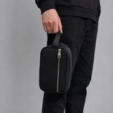 Erkek El Çantası Siyah Pu Deri Çanta 2 Bölmeli Fermuarlı Organizer Cn04