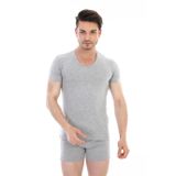 Erkek Elastanlı V Yaka Gri T-Shirt 956