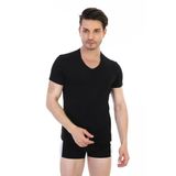 Erkek Elastanlı V Yaka Siyah T-Shirt 956