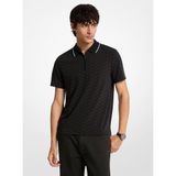 Erkek Fermuar Kapama Kısa Kol MK Baskı Desenli Siyah Polo Yaka T-Shirt CR652TLK3W-BLACK