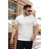 Erkek Fermuar Yakalı Kısa Kollu Tişört - Beyaz - 2XL