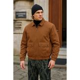 Erkek Fermuarlı Basic Cepli Kahve Bol Kot Ceket - Kahverengi - 2XL