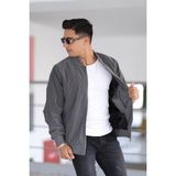 Erkek Fermuarlı Kolej Mont - Gri - 2XL