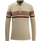 Erkek Fermuarlı Polo Yaka Kazak Triko Kabartmalı Örgü Desenli Klasik Kalıp - 5241F - Bej - XL