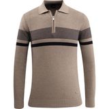 Erkek Fermuarlı Polo Yaka Kazak Triko Kabartmalı Örgü Desenli Klasik Kalıp - 5241F - Vizon - 2XL