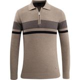 Erkek Fermuarlı Polo Yaka Kazak Triko Kabartmalı Örgü Desenli Klasik Kalıp - 5241F - Vizon - XL