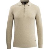 Erkek Fermuarlı Polo Yaka Kazak Triko Kabartmalı Örgü Düz Renk Klasik Kalıp - 5240F - Bej - 2XL