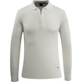 Erkek Fermuarlı Polo Yaka Kazak Triko Kabartmalı Örgü Düz Renk Klasik Kalıp - 5240F - Beyaz - 2XL