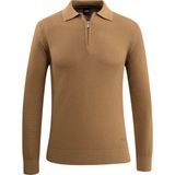 Erkek Fermuarlı Polo Yaka Kazak Triko Kabartmalı Örgü Düz Renk Klasik Kalıp - 5240F - Camel