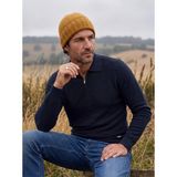 Erkek Fermuarlı Polo Yaka Kazak Triko Kabartmalı Örgü Düz Renk Klasik Kalıp - 5240F - Lacivert - 2XL