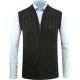 Erkek Fermuarlı Triko Yelek Çelik Örgü Desenli Cepli Klasik Kalıp - 5209J - 2XL - Koyu Gri
