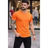 Erkek Fit Duruş Siyah, Turuncu, Sarı 3'Lü Bisiklet Yaka – Kısa Kollu Yazlık Slim Fit Body Tişört