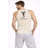 Erkek Fitilli Atlet Sıfır Yaka Slim Fit Arka Baskılı Spor Atlet - Krem