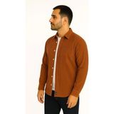 Erkek Fitilli Kadife Cepli Gömlek Oversize Rahat Kalıp - Kahverengi