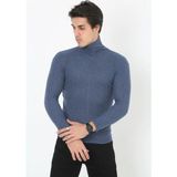 Erkek Fitilli Kaşkorse Kumaş Boğazlı Full Likralı Slimfit Body - Indigo - İndigo
