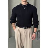 Erkek Fitilli Örme Oversize Kazak - Lacivert - XL