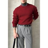 Erkek Fitilli Örme Oversize Kazak - XL - Bordo