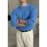 Erkek Fitilli Örme Oversize Kazak - XL - Mavi
