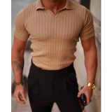 Erkek Fitilli Polo Yaka Triko T-Shirt - Kahverengi