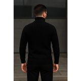 Erkek Fitilli Triko Kazak 2'li Set Bordo Siyah Regular Balıkcı Yaka Tam Boğazlı Triko Seti Modeli Kazak - Çok Renkli - 2XL