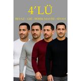 Erkek Fitilli Triko Kazak 4’lü Set Beyaz Bordo Gri Siyah Regular Fit Bisiklet Yaka Kazak Triko Kombini - Çok Renkli - 2XL