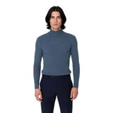 Erkek Fitted Balıkçı Yaka Fitilli Uzun Kollu Kazak Günlük Şıklığı ve Kış Konforunu Birleştirir -Indigo-S