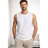 Erkek Flamlı Kumaş Kolsuz Atlet Günlük Fitness Spor T-Shirt - Beyaz