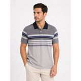 Erkek Flamlı Penye Çizgili Polo Yaka Tişört Kısa Kol Yazlık T-Shirt - Gri