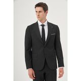 Erkek Füme Poliviskon Basic Slim Fit Sivri Yaka Takım Elbise