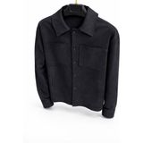 Erkek Gabardin Gömlek Ceket Çift Cepli Oversıze - XL - Siyah