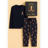 Erkek Geyik Desenli Kutulu Yılbaşı Pijama Takımı Lacivert