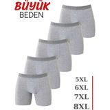 Erkek Gri Büyük Beden Boxer Pamuklu Likralı Yumuşak ve Esnek Kumaş 5'li Paket - 8XL