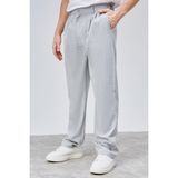 Erkek Gri Çift Pileli Rahat Kesim Beli Lastikli Bol Paça Baggy Pantolon ALBERT-1990