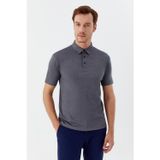 Erkek Gri Dar Kesim Slim Fit Pamuklu Dokuma Düğmeli Polo Yaka Tişört