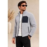 Erkek Gri Fermuarlı Polar Ceket Dik Yaka Regular Fit Günlük Kışlık - 2XL