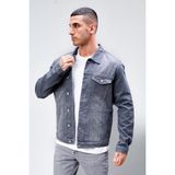 Erkek Gri Jean Denim Standart Kalıp %100 Pamuk Cepli Düğmeli Kot Ceket HLTHE042153