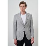 Erkek Gri Keten Dokuma Desenli Slim Fit Mono Yaka Ceket - 6 Drop - 50