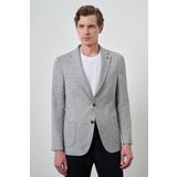 Erkek Gri Keten Dokuma Desenli Slim Fit Mono Yaka Ceket