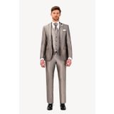 Erkek Gri Kırlangıç Yaka Yelekli Desenli Slim Fit Damatlık