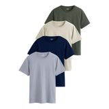 Erkek Gri Lacivert Kırmızı Füme Renk Basic Kesim Bisiklet Yaka%100 Pamuk 4'lü Tişört Paketi (Haki-Taş-Lacivert-Gri, 2XL)