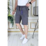 Erkek Gri Likralı Gabardin Şort Kargo Cepli Pamuklu Beli Lastikli Bağcıklı Basic Şort - 33