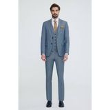 Erkek Gri Mavi Slim Fit Yelekli Takım Elbise - Gri - Mavi - 46 / 6