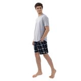 Erkek Gri Melanj Alt Desenli Şortlu Pijama Takımı KO6305TS-3 Üst Gri Melanj Alt Desenli XL