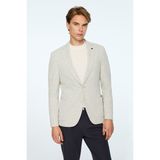 Erkek Gri Örme Trend Çizgili Slim Fit Mono Yaka Ceket