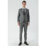 Erkek Gri Poliviskon Trend Desenli Slim Fit Mono Yaka Takım Elbise