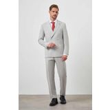 Erkek Gri Poliviskon Trend Kruvaze Slim Fit Sivri Yaka Takım Elbise