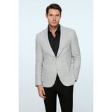 Erkek Gri Polyester Trend Ekoseli Slim Fit Mono Yaka Ceket